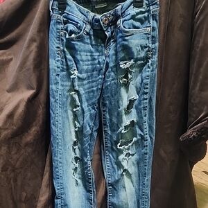 Decree Blue Skinny Jeans with Distressed Design